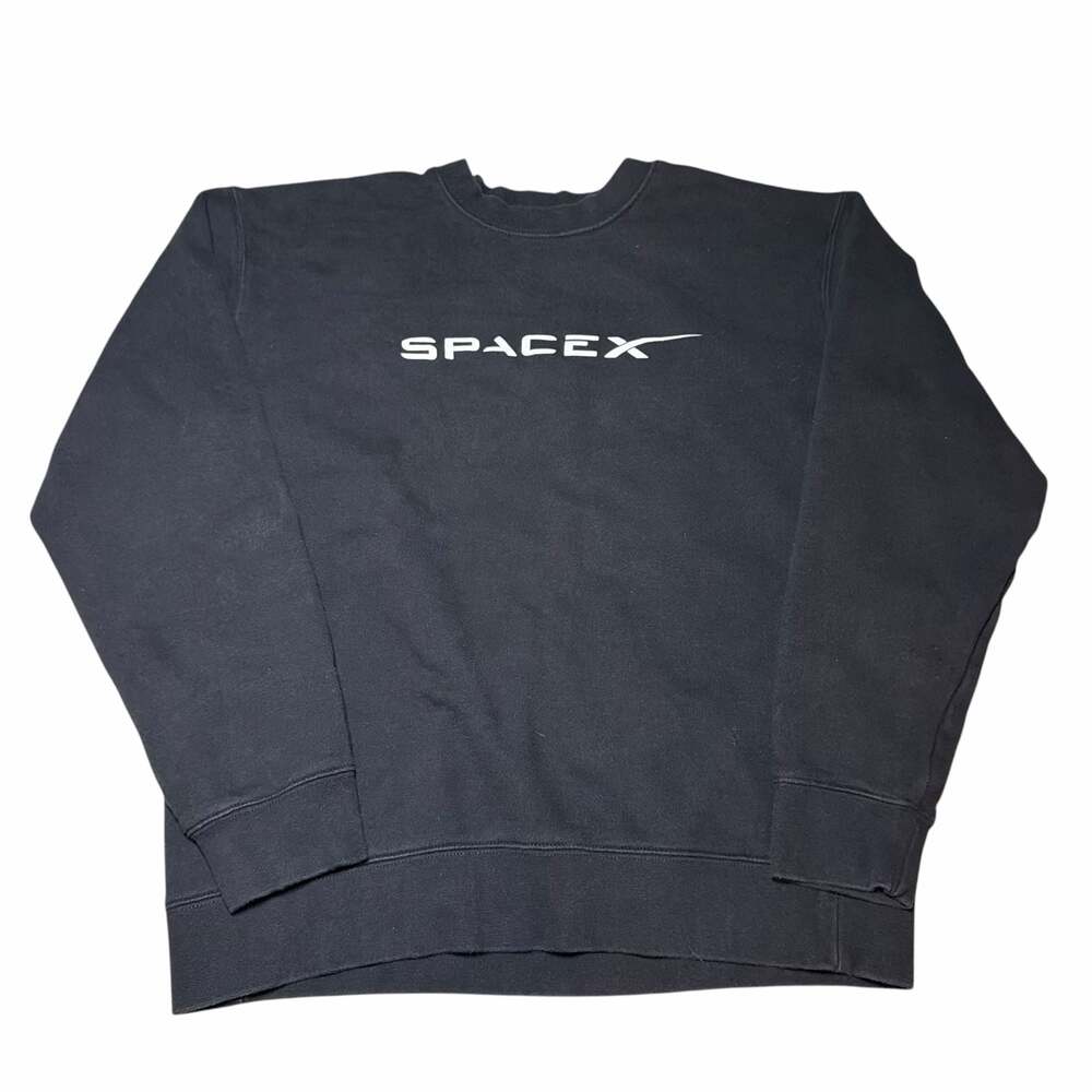 SpaceX Official Black Crewneck Sweatshirt with Front and Back Logo, Size Medium